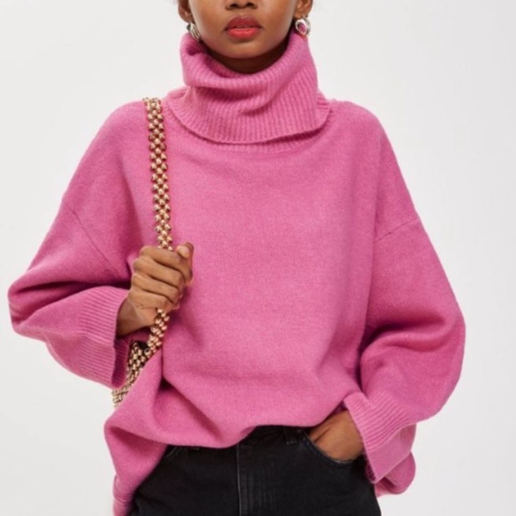 Topshop, Turtleneck, Soft, Sweater, Pink - Picture 1 of 2